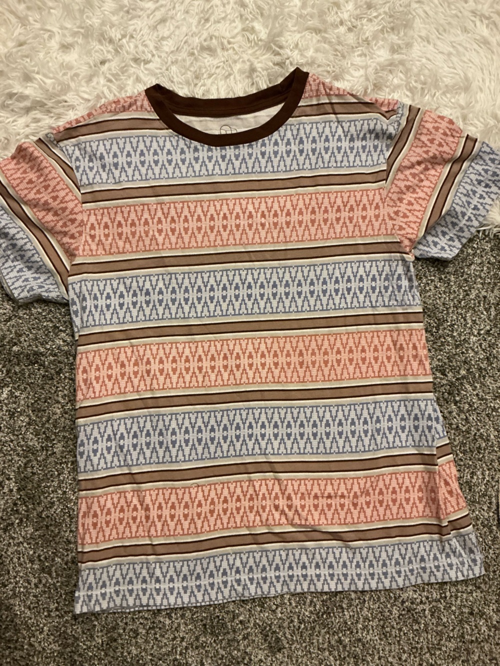 🔥 Original Use Men Medium Aztec Geometric Striped Ringer T-Shirt Boho
